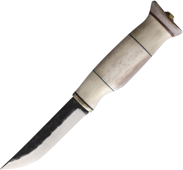 Wood Jewel 8in Reindeer Horn Fixed Blade Knife 8in Overall 3.75in Carbon Steel Blade Reindeer Horn Handle Leather Sheath 23LUU9-5 - Wood Jewel