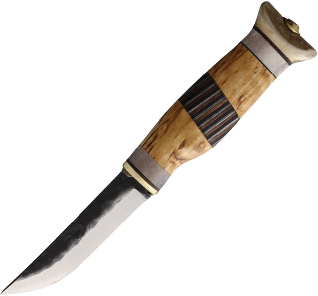 Wood Jewel Kaukozebra Fixed Blade Knife 8.25in Overall 3.75in Carbon Steel Blade Curly Birch Handle Leather Sheath - Wood Jewel