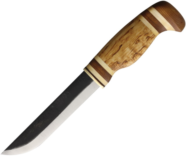 Wood Jewel Lappish Fixed Blade Knife 10.75in Overall 5.75in Carbon Steel Blade Curly Birch Handle Leather Sheath - Wood Jewel