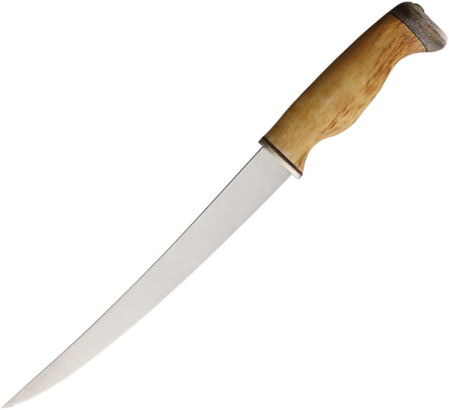 Wood Jewel Curly Birch Large Fillet Knife 13.5in Overall 8.75in Satin Finish Stainless Blade Curly Birch Handle Leather Sheath - Wood Jewel
