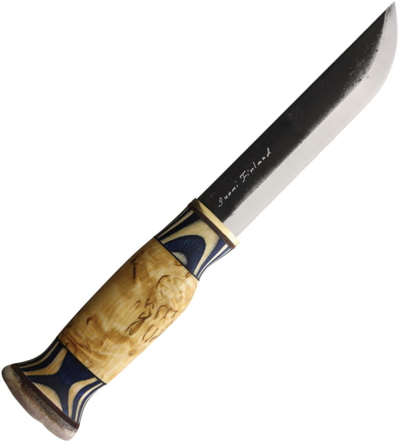 Wood Jewel Large Lion Knife 9.75in Overall 5in Carbon Steel Blade Curly Birch Handle Leather Sheath - Wood Jewel