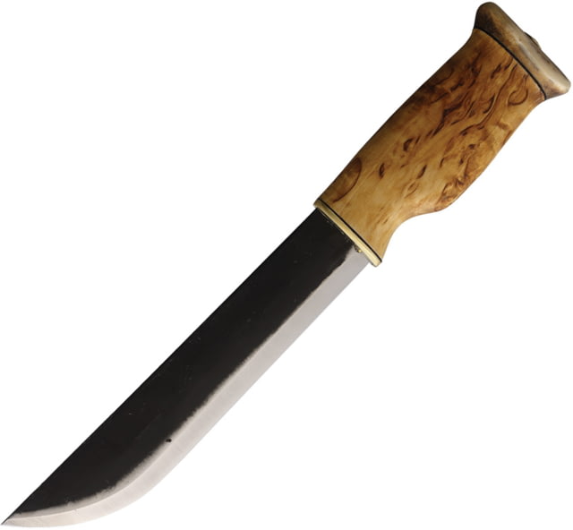 Wood Jewel Leuku Bowie Curly Birch Knife 13in Overall 8in Black Finish Carbon Steel Blade Curly Birch Handle Leather Sheath - Wood Jewel