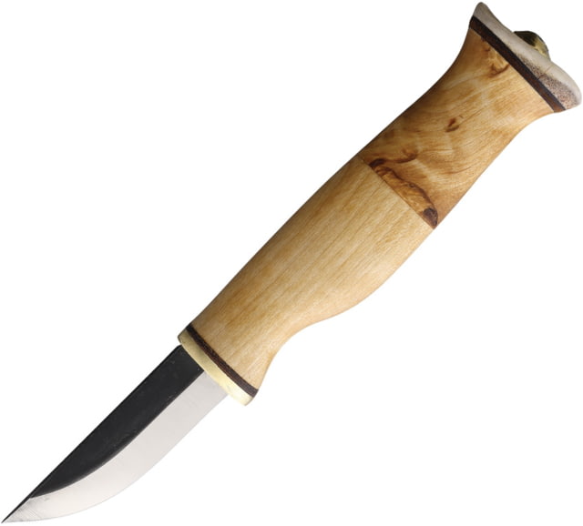 Wood Jewel Little Fixed Blade Curly Birch 6.75in Overall 2.5in Carbon Steel Blade Curly Birch Handle Leather Sheath - Wood Jewel