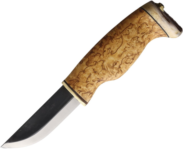 Wood Jewel Little Leuku Fixed Blade Knife 8.5in Overall 3.5in Carbon Steel Blade Curly Birch Handle Leather Sheath - Wood Jewel
