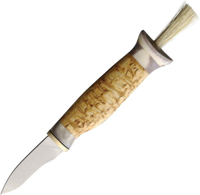 Wood Jewel Mushroom Curly Birch Knife 7.75in Overall 2.25in mirror Finish Stainless Blade Curly Birch Handle Leather Sheath - Wood Jewel