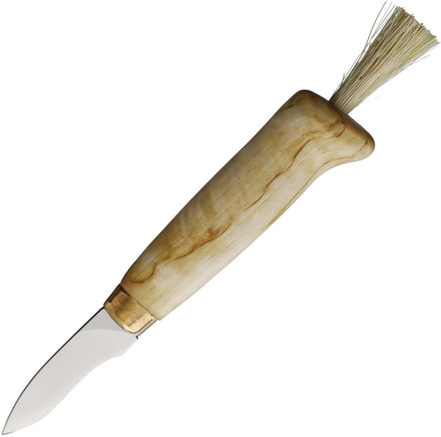 Wood Jewel Mushroom Curly Knife 7.75in Overall 2.25in mirror Finish Stainless Blade Curly Birch Handle Leather Sheath - Wood Jewel