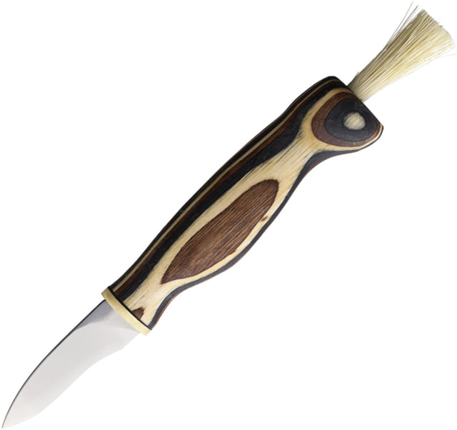 Wood Jewel Mushroom Zebra Knife 7.75in Overall 2.25in mirror Finish Stainless Blade Zebra Wood Handle Leather Sheath - Wood Jewel