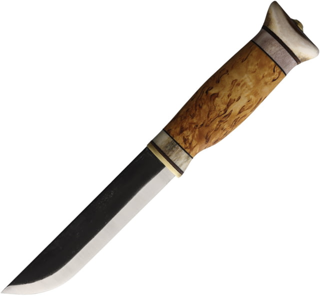 Wood Jewel Reindeer Herder's Knife 9.75in Overall 5in Carbon Steel Blade Curly Birch Handle Leather Sheath - Wood Jewel