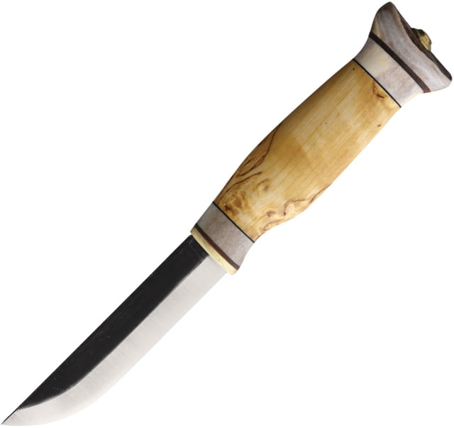 Wood Jewel Vuolu 10 Fixed Blade Knife 8.5in Overall 4in Carbon Steel Blade Curly Birch Handle Leather Sheath - Wood Jewel