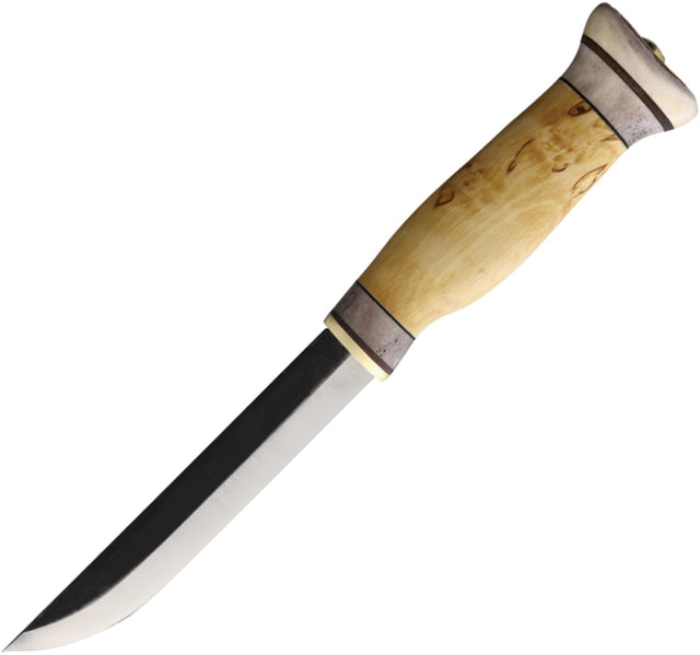 Wood Jewel Vuolu 13 Fixed Blade Knife 9.5in Overall 5in Carbon Steel Blade Curly Birch Handle Leather Sheath - Wood Jewel