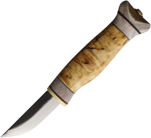 Wood Jewel 6.75in Vuolu Curly Birch Knife 6.75in Overall 2.25in Carbon Steel Blade Curly Birch Handle Leather Sheath - Wood Jewel