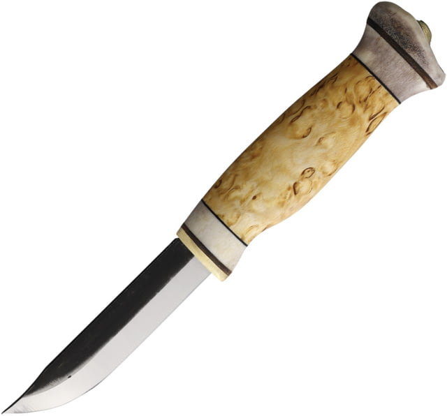 Wood Jewel 7.5in Vuolu Curly Birch Knife 7.5in Overall 3.25in Carbon Steel Blade Curly Birch Handle Leather Sheath - Wood Jewel