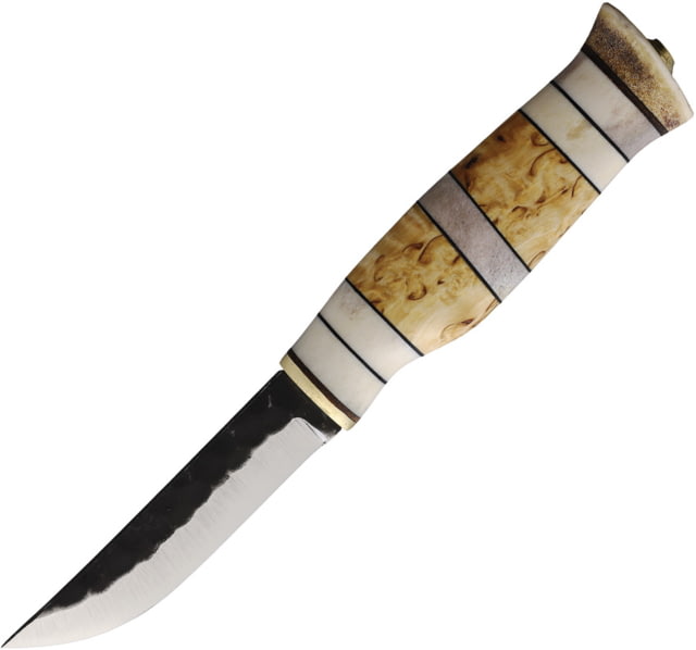 Wood Jewel Willow Grouse Knife 8in Overall 3.75in Carbon Steel Blade Curly Birch & Horn Handle - Wood Jewel