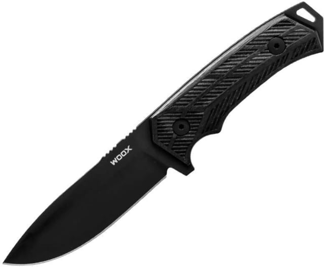 WOOX Rock 62 Fixed Blade Knife 4.25 in Drop Point Mil-Spec Black Sleipner Steel Blade Engraved American Walnut Handle Phantom Black - Woox