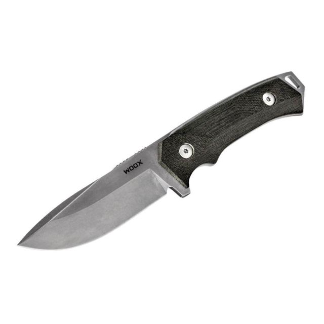 WOOX Rock 62 Fixed Blade Knife 4.25 in Drop Point Mil-Spec Black Sleipner Steel Blade Plain German Micarta Handle - Woox