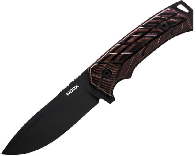 WOOX Rock 62 X-GRIP Fixed Blade Knife 4.25in Mil-Spec Black Drop Point Brown - Woox