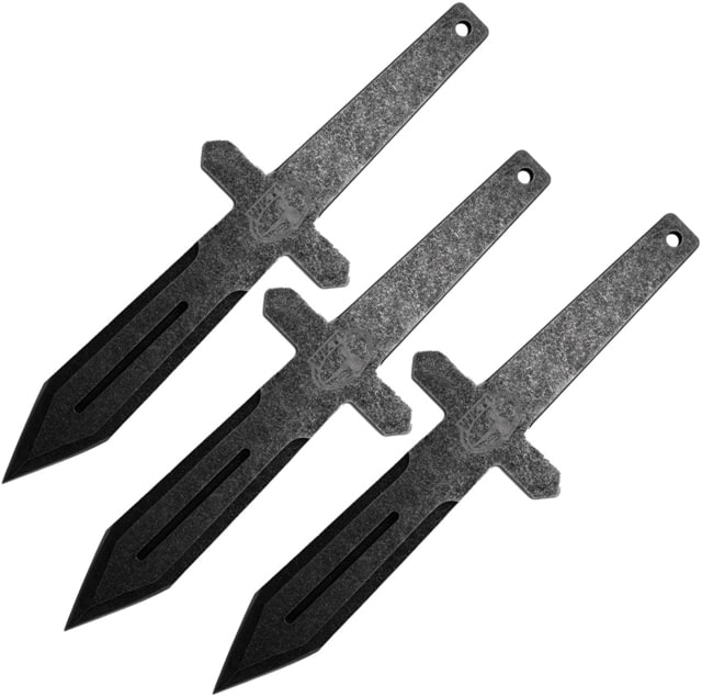 World Knife Throwing League Barbarian Throwing Knives 14.6in Overall 8.5in Black Stonewash Finish 3Cr13 Stainless Blade Stainless Steel Handle