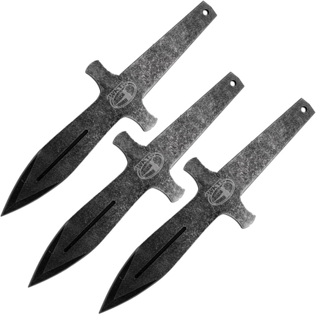 World Knife Throwing League Crusader Throwing Knives 14.6in Overall 8.3in Black Stonewash Finish 3Cr13 Stainless Blade Stainless Steel Handle - World Knife Throwing League