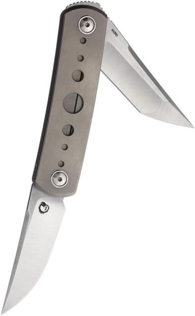 Yan Knives EMW Folding Knife 4.25in Closed 3in Satin Bohler M390 SS Tanto/DP Blades Bead Blast Ti Speedhole Handle Leather Sheath - Yan Knives