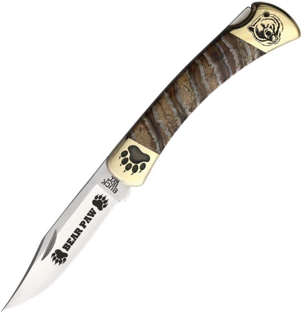 Yellowhorse Custom Buck 110 Folding Knife 4.88in Closed 3.75in Satin 420HC Stainless Clip Point Blade Brown Mammoth Tooth Handle YH431 110 MAMMOTH