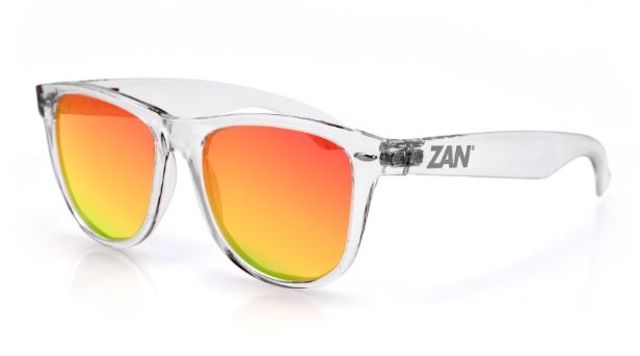 Zan Headgear Minty Sunglasses Crystal Clear Frame Smoked Crimson Mirror Lens - Zan Headgear
