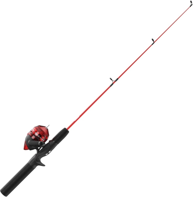 Zebco Dock Demon Spincast Reel and Rod Combo 30in 1-PC Fiberglass Pole w/ EVA Handle QuickSet Anti-Reverse Reel Pre-Spooled w/ 6lb Zebco Line Red