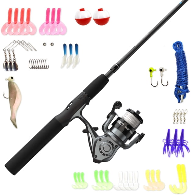 Zebco Ready Tackle Spinning Reel and Rod Combo 5ft 6in Pole SZ 20 Reel LH Retrieve Pre-Spooled w/ 8lb Zebco Line Includes a 53-PC Tackle Kit Black