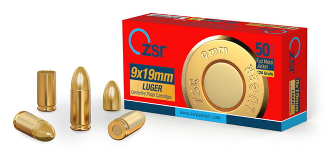 ZSR 9x19mm Luger 124 Grain Full Metal Jacket Brass Cased Centerfire Pistol Ammunition 50 Rounds - Zsr