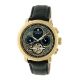 Heritor Aura Leather-Band Watch w/ Day/Date, Gold/Black, Standard, HERHR3502