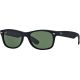 Ray-Ban RB2132 New Wayfarer Sunglasses, 52mm, Black Rubber Frame, Green Crystal Lens, 622-5218