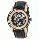 Reign Mens Stavros Automatic Skeleton Dial Crocodile-Embossed Leather Strap Watch Black Bezel, Rose Gold/Circle-shaped Case, Black/analog Dial, Rose Gold Hands REIRN3706
