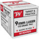 Winchester USA 9mm Luger 115 Grain Full Metal Jacket FMJ Brass Cased Pistol Ammo, 50 Rounds, W9MM50