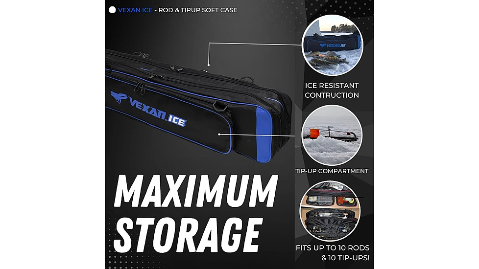 Vexan Ice Fishing Rod &amp; Tackle Bag 36 in Soft Case, Blue, Vexan ICE 36 - Bag