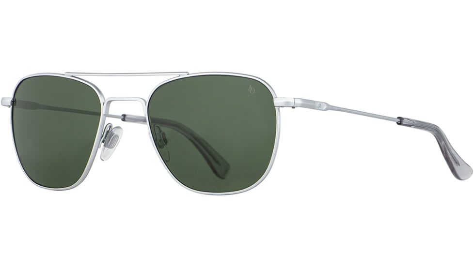 AO Original Pilot 4 Sunglasses, Matte Silver Frame, Green Glass Lens, 55-20-145, OP-455STSMGNG
