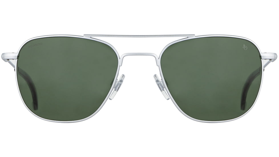 AO Original Pilot 4 Sunglasses, Matte Silver Frame, Green Nylon Polarized Lens, 55-20-145, OP-455STSMGNN-P