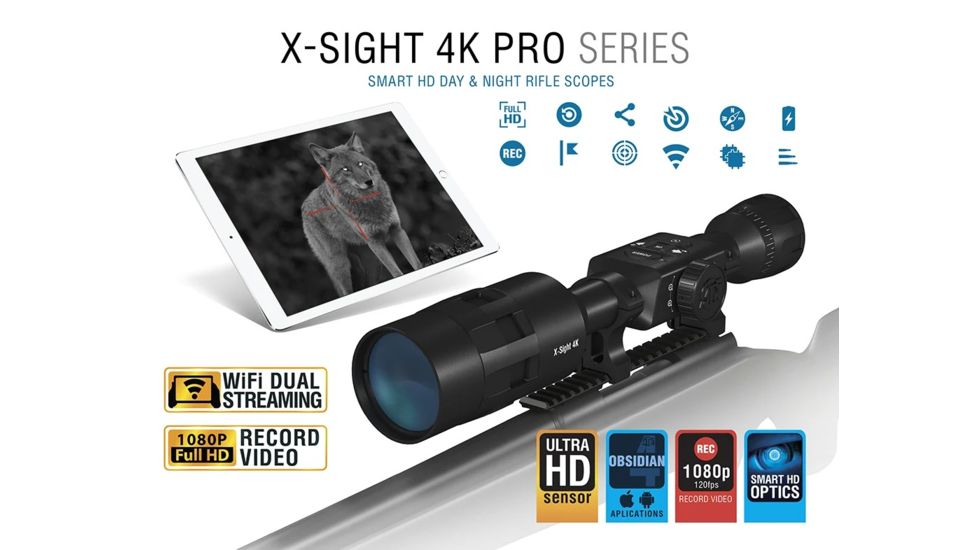ATN X-Sight-4k, 3-14x, Pro edition Smart Day/Night Hunting Rifle Scope with Full HD Video rec, WiFi, GPS, Smooth zoom and Smartphone controlling thru iOS or Android Apps, Black, DGWSXS3144KP