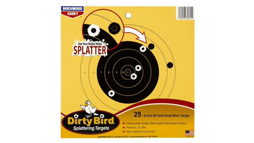 birchwood casey 35815 dirty bird 50 yard 8 target 22 rimfire 25m pack