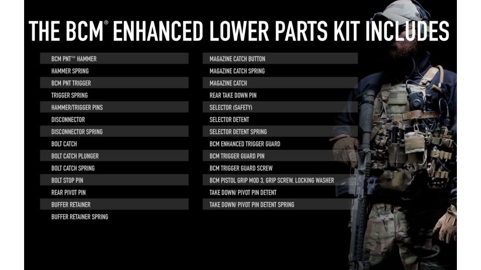 Bravo Company Gunfighter AR-15 Enhanced Lower Parts Kit, .223, Black, ELPK-BLK