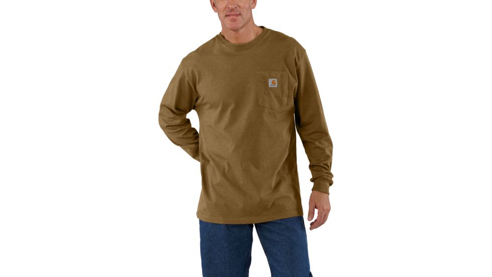 Carhartt M Workwear Pocket Long Sleeve T Shirt - Mens, Oiled Walnut Heather, Large, K126-B00REGLRGA