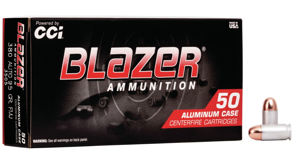 CCI Ammunition Blazer Aluminum .380 ACP 95 grain Full Metal Jacket Centerfire Pistol Ammo, 50 Rounds, 3505