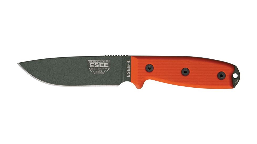 Esee Mdl 4 Plain Edge Fxd Knife, 4.5in, Foliage Green Steel, Orange G10 Hdl,pommel ES4PKOOD
