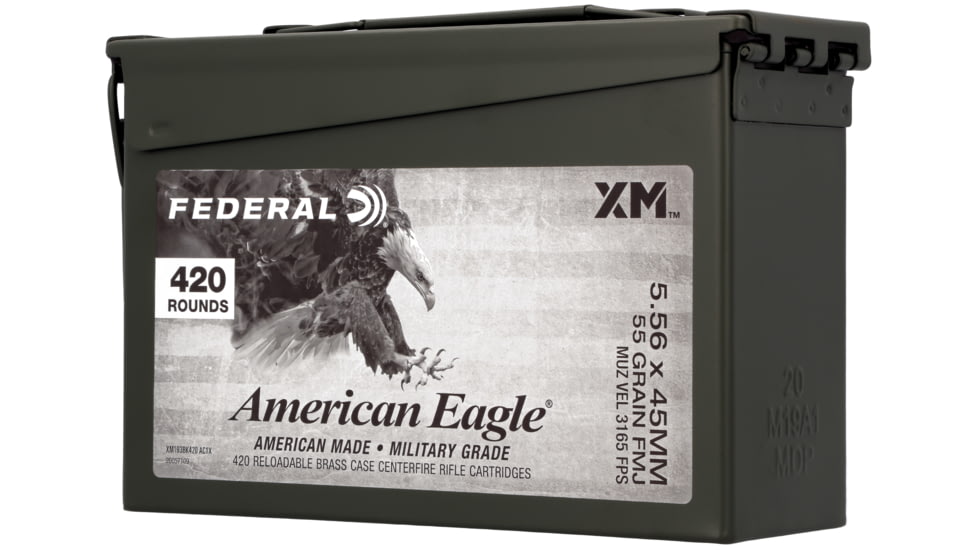 Federal Premium 5.56mm 55gr Full Metal Jacket Boat Tail Brass Centerfire Rifle Ammo, 420 Rounds, XM193BK420 AC1X