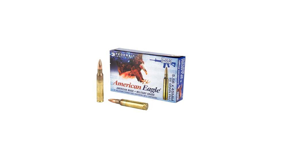 Federal Premium 5.56mm 55gr Full Metal Jacket Boat Tail Brass Centerfire Rifle Ammo, 20 Rounds, XM193X