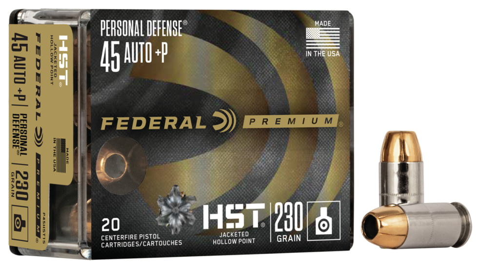Federal Premium Personal Defense Pistol Ammo, .45 ACP +P, HST Jacketed Hollow Point, 230 grain, 20 Rounds, P45HST1S