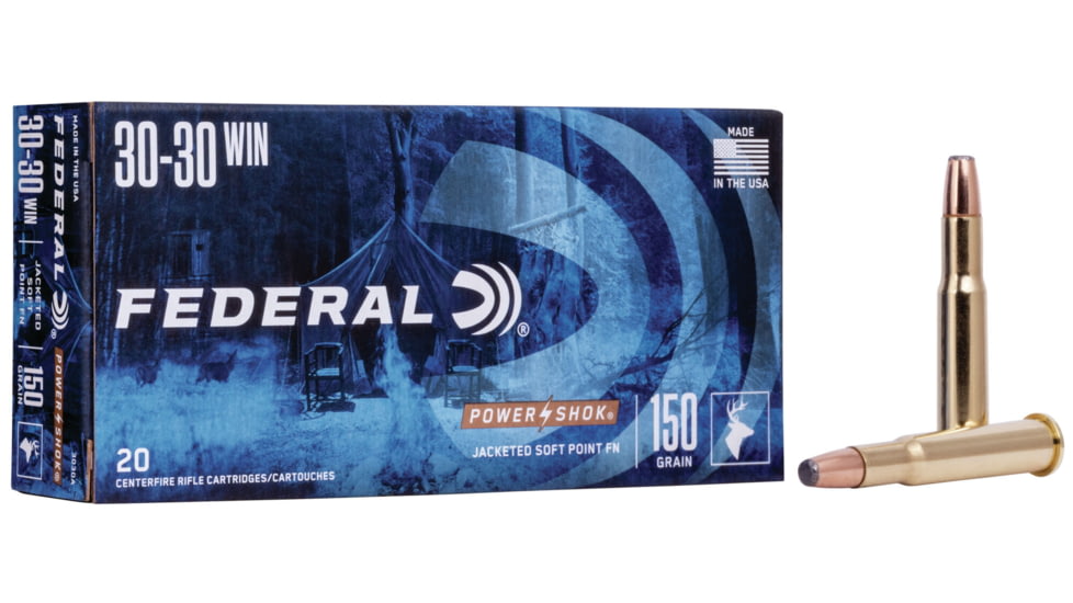 Federal Premium Power-Shok Rifle Ammo, .30-30 Winchester, Jacketed Soft Point, 150 grain, 20 Rounds, 3030A