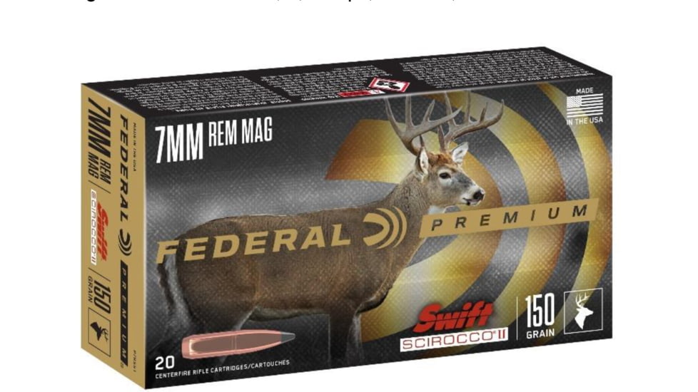 Federal Premium Rifle Ammo, .270 Winchester Short Magnum, Swift Scirocco Polymer Tip, 130 grain, 20 Rounds, P270WSMSS1