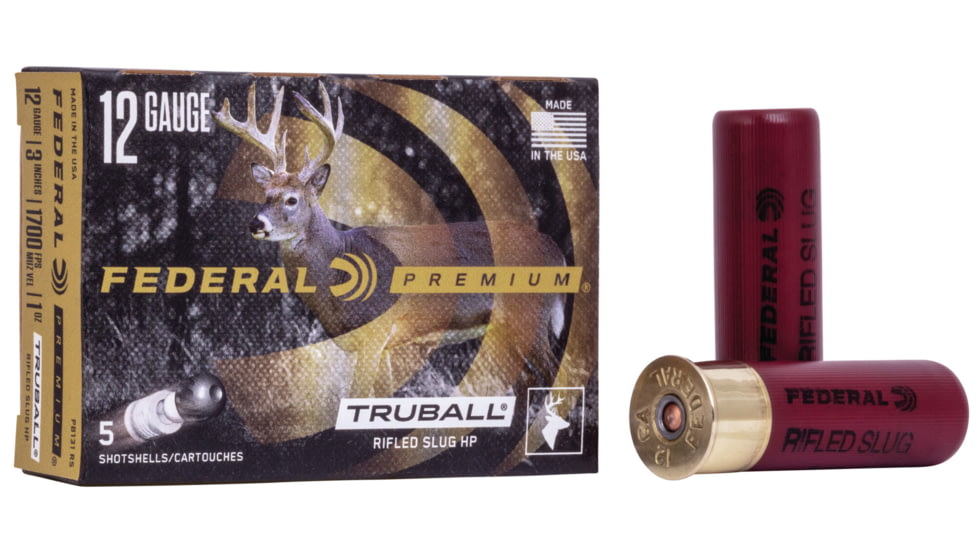 Federal Premium Vital Shok 12 Gauge 1 oz TruBall Rifled Slug Centerfire Shotgun Ammo, Rifled Slug Shot, 5 Rounds, PB131 RS, PB131 RS