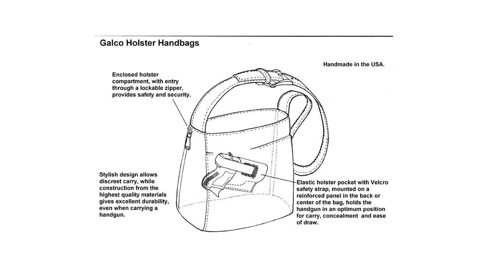 Galco Del Holster Handbag w/ Nickel Hardware, Ambidextrous, Black DELBLK