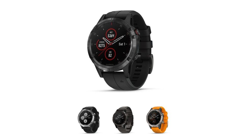 Garmin Fenix 5 Plus, GPS Watch, Black/Black, Black/Silver, Carbon Gray/DLC Ti, Ti/Solar Flare Orange
