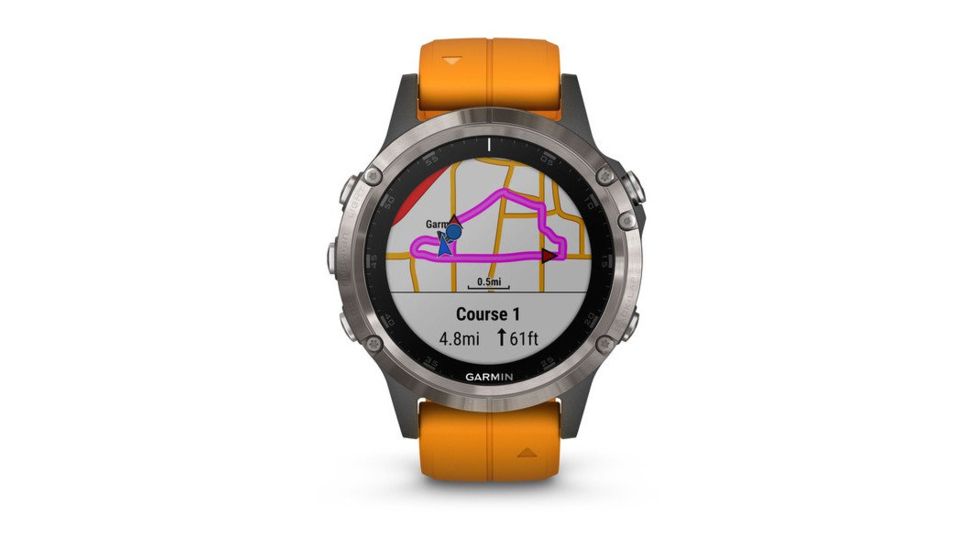 Garmin Fenix 5 Plus, Sapphire, GPS Watch, NA, Ti/Solar Flare Orange 010-01988-04